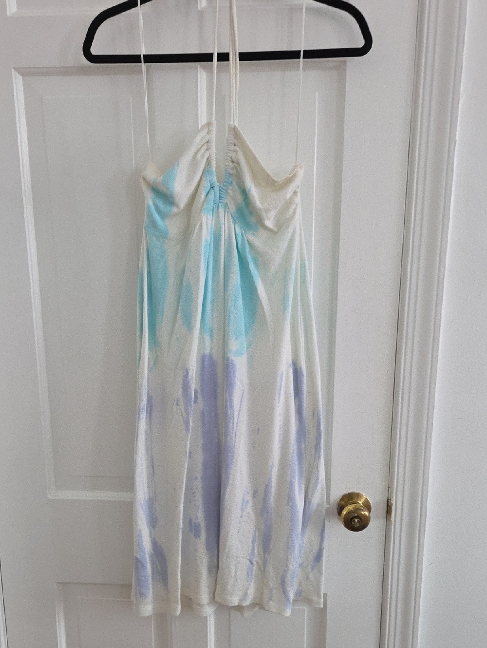 Michael Stars Cream Halter Dress with Aqua & Lavender Tie-Dye